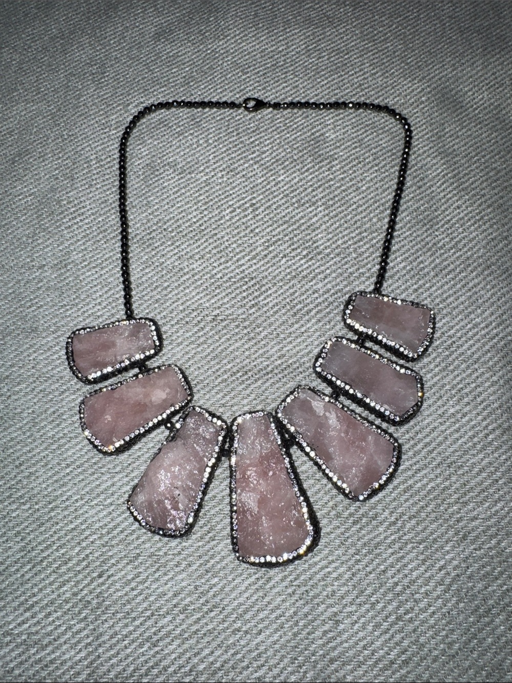 Rose Quartz Statement Necklace with Sparkling Edge